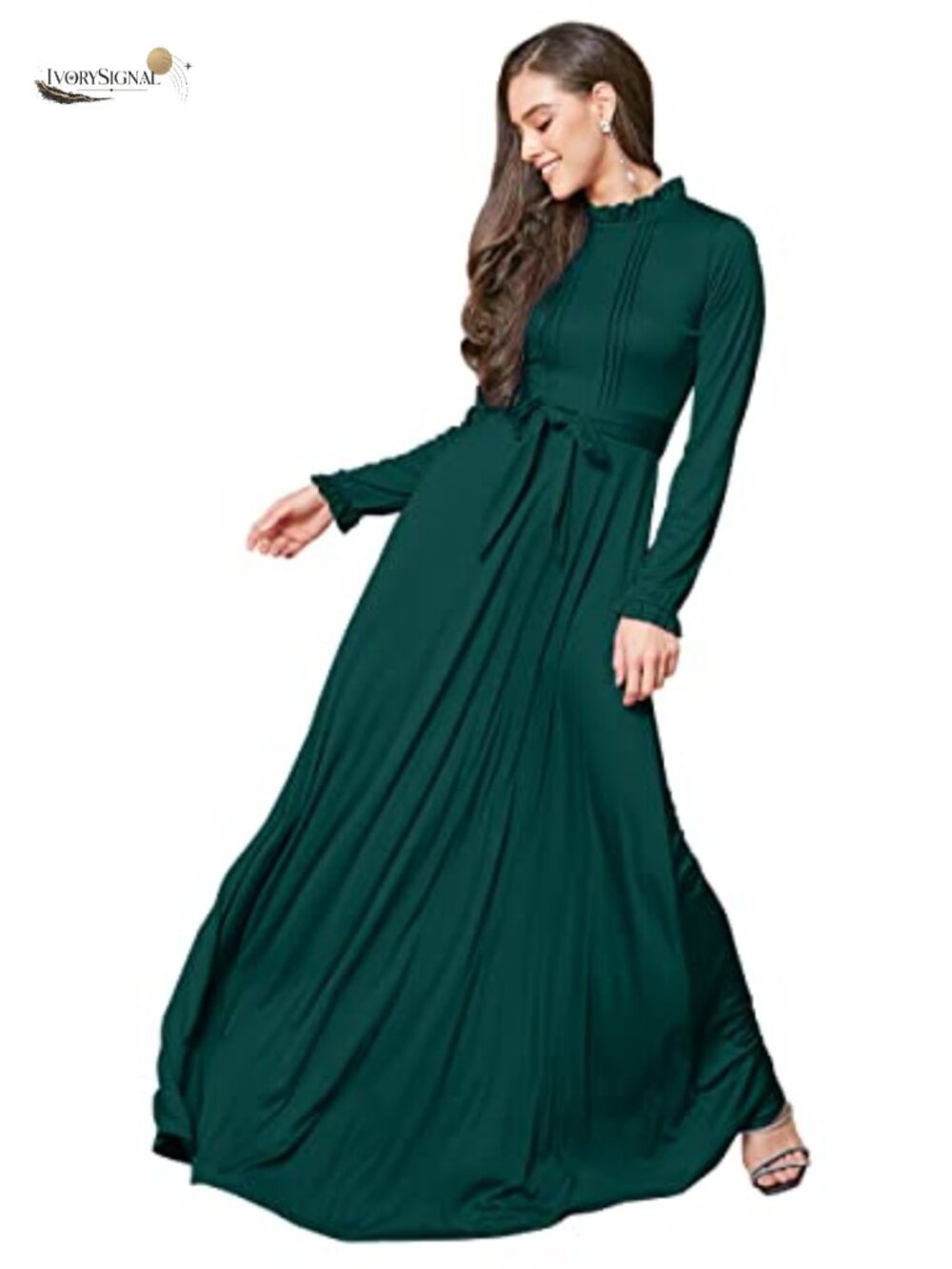 Plus Size Long Sleeve Maxi Dress with Pockets Formal Evening Gown